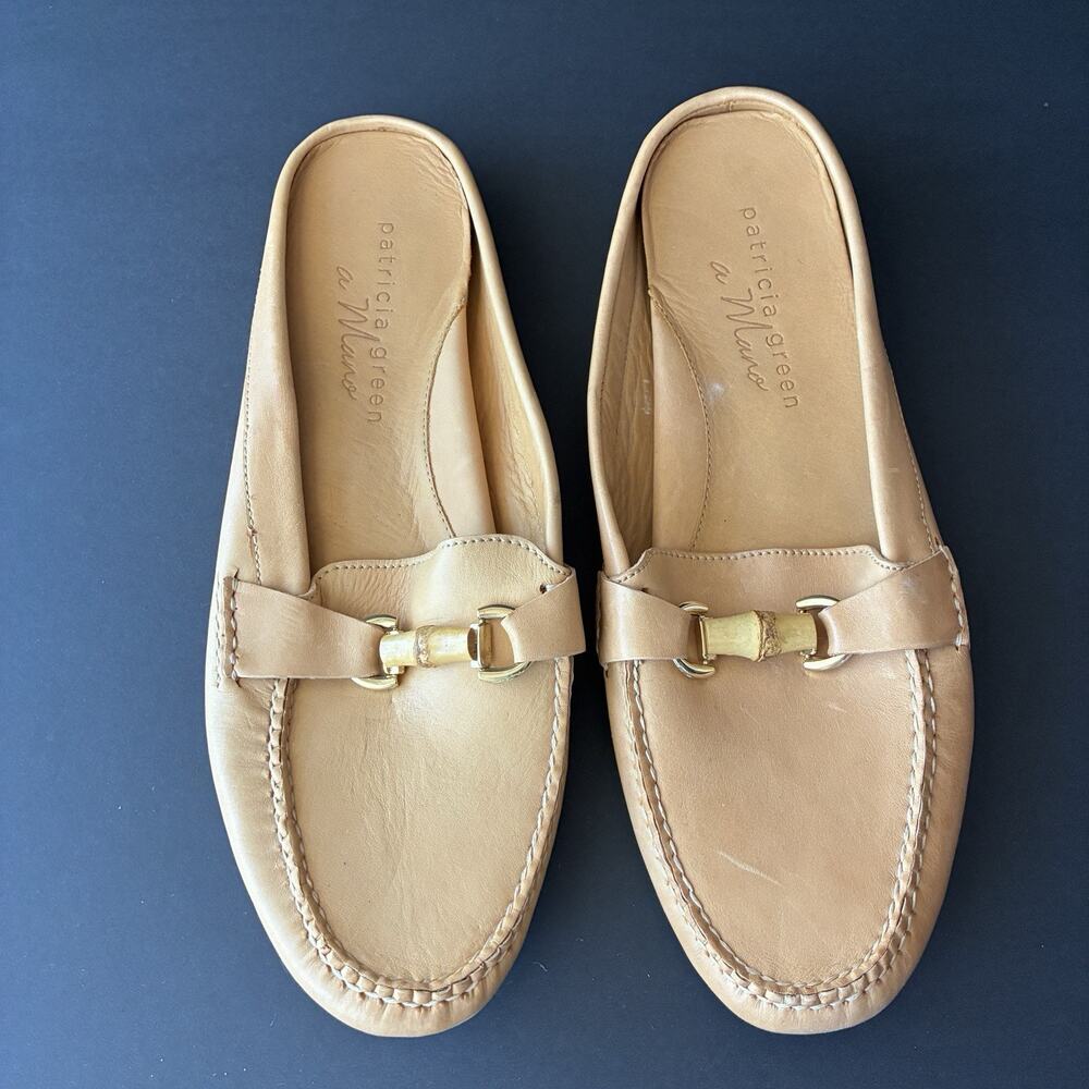Patricia Green A Mano Island Bamboo Horsebit Slip On Mule Tan Size 10M